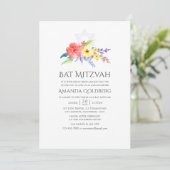 Invitation Aquarelle colorée Bat mitzvah floral (Debout devant)