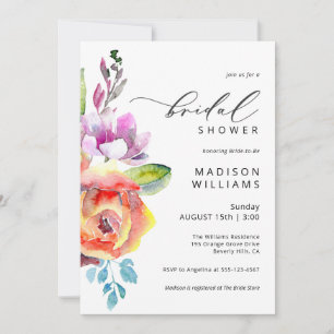 Invitation Aquarelle colorée Boho Fête des mariées florale