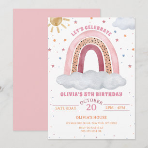Invitation Aquarelle colorée Boho Rainbow Girl Anniversaire