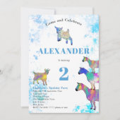 Invitation Aquarelle colorée Chèvre fête d'anniversaire bleu (Devant)