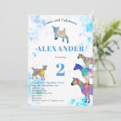 Invitation Aquarelle colorée Chèvre fête d'anniversaire bleu (Debout devant)
