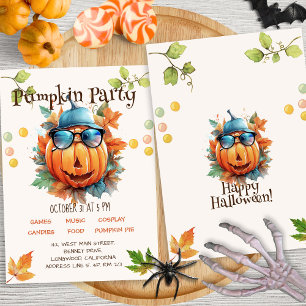 Invitation Aquarelle Colorée Citrouille Enfants Fête d'Hallow