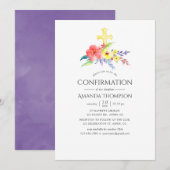 Invitation Aquarelle colorée Confirmation florale (Devant / Derrière)