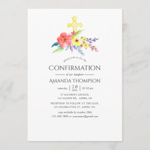 Invitation Aquarelle colorée Confirmation florale