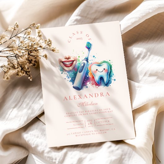 Invitation Aquarelle colorée Dentiste Graduation