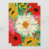 Invitation Aquarelle colorée design florale (Devant / Derrière)