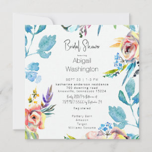 Invitation Aquarelle colorée Fête des mariées Carré Floral