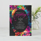 Invitation Aquarelle colorée Fiesta Mariage floral (Debout devant)