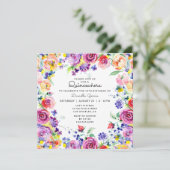 Invitation Aquarelle colorée Floral Chic Quinceañera (Debout devant)
