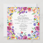 Invitation Aquarelle colorée Floral Chic Quinceañera (Devant)