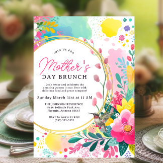 Invitation Aquarelle colorée Floral Fête des Mères Brunch