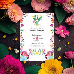 Invitation Aquarelle colorée Floral Fiesta Couples Douche