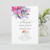 Invitation Aquarelle colorée Floral Printemps mariage (Debout devant)