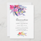 Invitation Aquarelle colorée Floral Quinceañera (Devant)