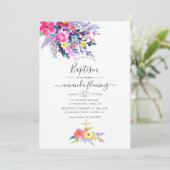 Invitation Aquarelle colorée Floral Spring Baptême (Debout devant)