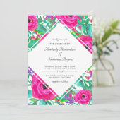 Invitation Aquarelle colorée Fuchsia Mariage (Debout devant)
