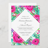 Invitation Aquarelle colorée Fuchsia Mariage (Devant / Derrière)
