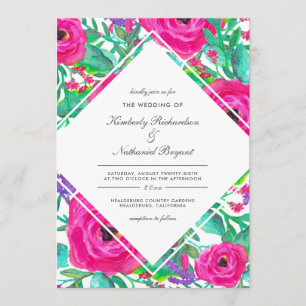 Invitation Aquarelle colorée Fuchsia Mariage