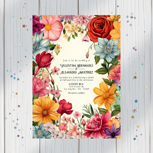 Invitation Aquarelle colorée Mariage Fiesta avec code QR