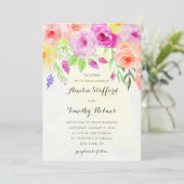 Invitation Aquarelle colorée Mariage floral (Debout devant)