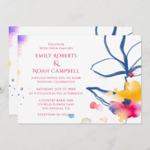 Invitation Aquarelle colorée moderne Mariage floral