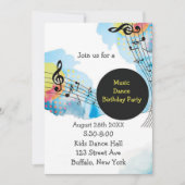 Invitation Aquarelle colorée Musique Danse Anniversaire (Devant)
