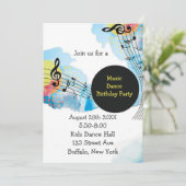 Invitation Aquarelle colorée Musique Danse Anniversaire (Debout devant)