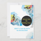 Invitation Aquarelle colorée Musique Danse Anniversaire (Dos)