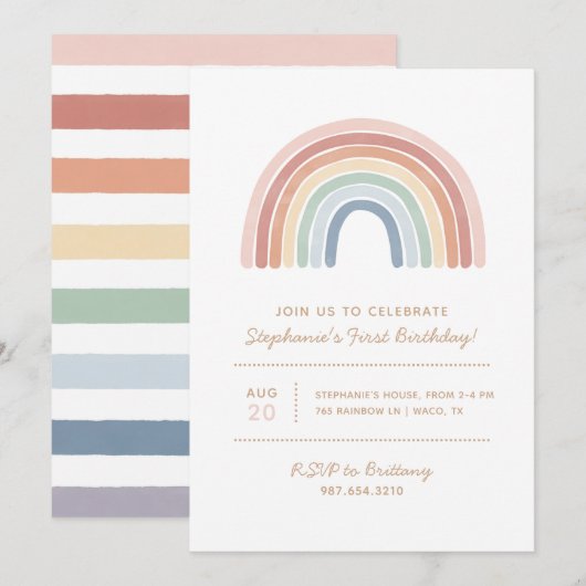 Invitation Aquarelle colorée Rainbow Girl Anniversaire (Devant / Derrière)