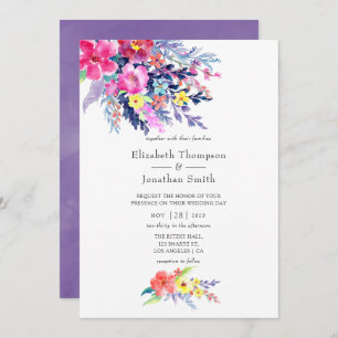 Invitation Aquarelle colorée Ressort floral - Mariage d'été