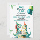 Invitation Aquarelle Colorée Trex Dinosaur 1er anniversaire (Devant)