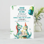 Invitation Aquarelle Colorée Trex Dinosaur 1er anniversaire (Debout devant)