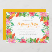 Invitation Aquarelle colorée Tropical Summer Birthday Party (Devant / Derrière)