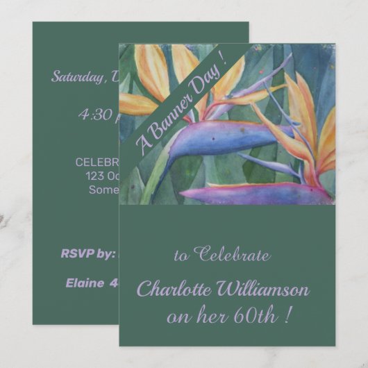 Invitation Aquarelle colorée tropicale Anniversaire floral (Devant / Derrière)
