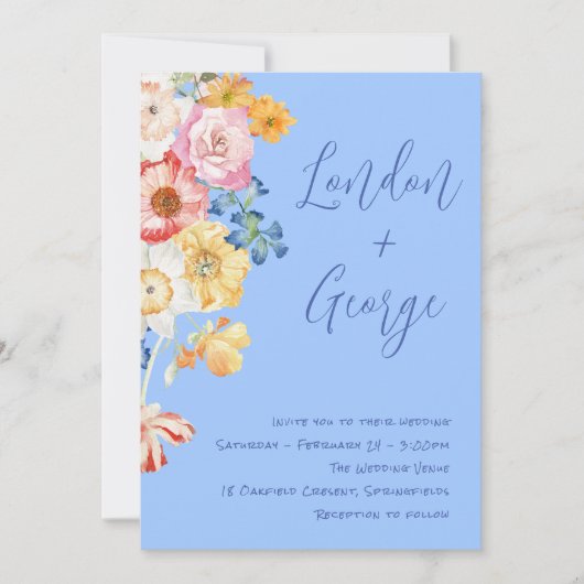 Invitation Aquarelle colorée tropicale Mariage floral (Devant)