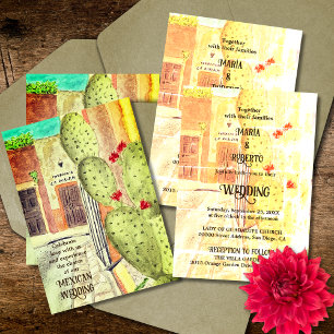 Invitation Aquarelle colorée Vielle ville Mariage mexicain