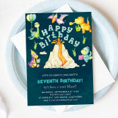 Invitation Aquarelle Colorée Volcano Dinosaures Anniversaire