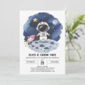 Invitation Aquarelle Comet Boho Astronaut garçon Anniversaire (Debout devant)