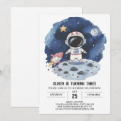 Invitation Aquarelle Comet Boho Astronaut garçon Anniversaire (Devant / Derrière)