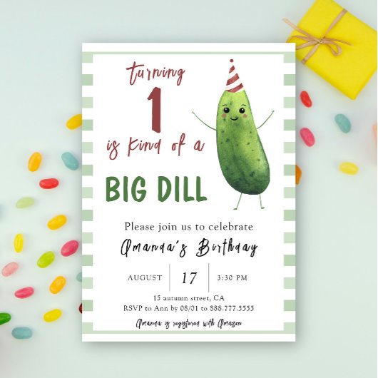 Invitation Aquarelle Concombre Big Dill Premier anniversaire