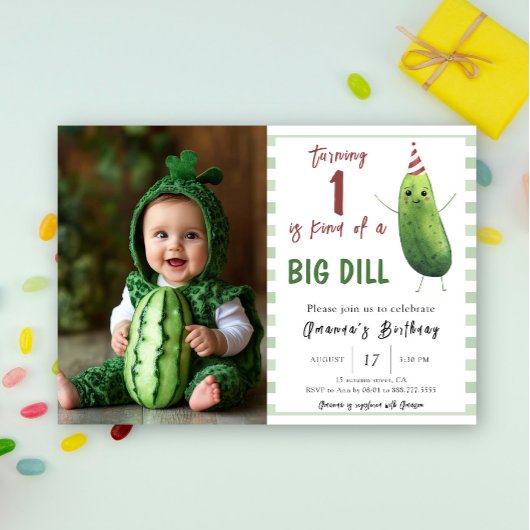 Invitation Aquarelle Concombre Big Dill Premier anniversaire