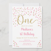 Invitation Aquarelle Confetti Gold rose Premier anniversaire (Devant)