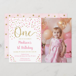 Invitation Aquarelle Confetti Gold rose Premier anniversaire
