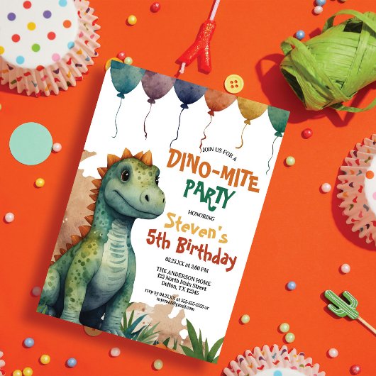 Invitation Aquarelle cool Dinosaur fête d'anniversaire