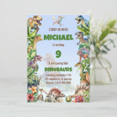 Invitation Aquarelle Cool Dinosaure réaliste Anniversaire (Debout devant)