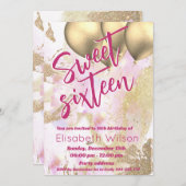 Invitation Aquarelle cool moderne or rose doux 16 (Devant / Derrière)