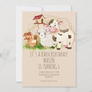 Invitation Aquarelle Coq Grange Animaux Ferme Anniversaire