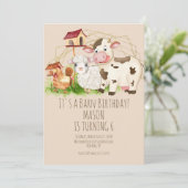 Invitation Aquarelle Coq Grange Animaux Ferme Anniversaire (Debout devant)