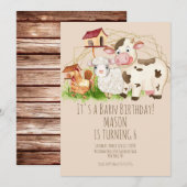 Invitation Aquarelle Coq Grange Animaux Ferme Anniversaire (Devant / Derrière)