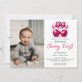 Invitation Aquarelle Coquette Cerise 1er Anniversaire (Devant)